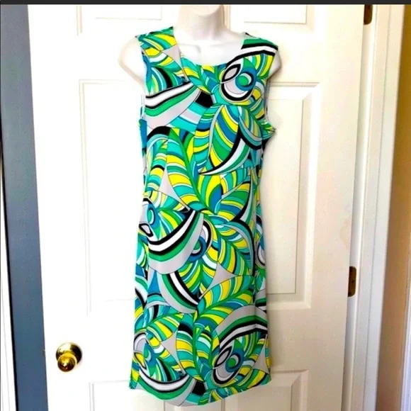 Jennifer Lopez Colorful Peacock Sleeveless Open Back Dress Size Medium - Picture 1 of 3